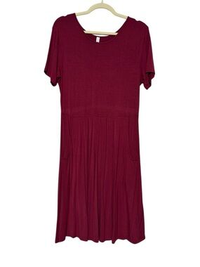 Modest Maroon Red T-Shirt Dress Size L Midi Knee Length Jersey Knit Summer Comfy